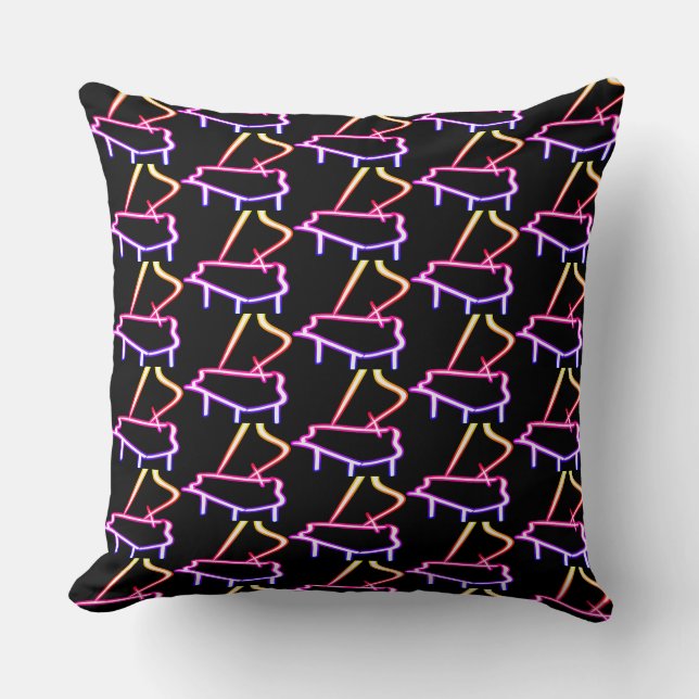 Rainbow Piano Embellished Black  Throw Pillow (Front)