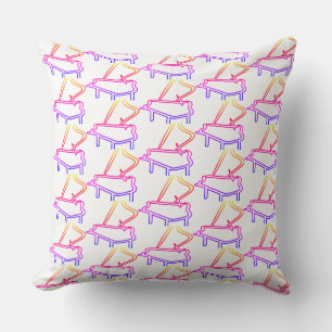 Rainbow Piano Embellished White Throw Pillow