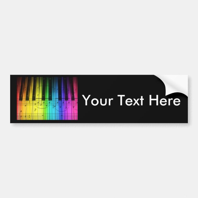 Rainbow Piano Keyboard and Notes Bumper Sticker (Front)