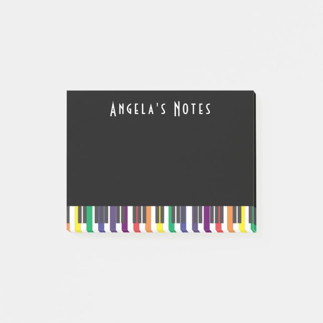 Rainbow Piano Keys on Black Post-it Notes (Front)