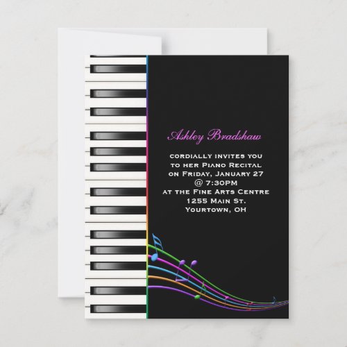 Rainbow Piano Recital Personalized Invitations