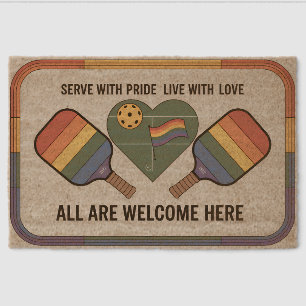 Rainbow Pickleball Paddle Heart Court Welcome Mat