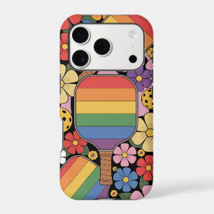 Rainbow Pickleball Paddles With Flower Power iPhone 17 Pro Case