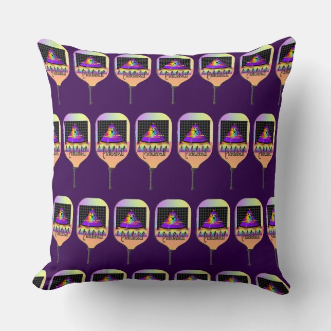 Rainbow Pickleball  Throw Pillow (Front)