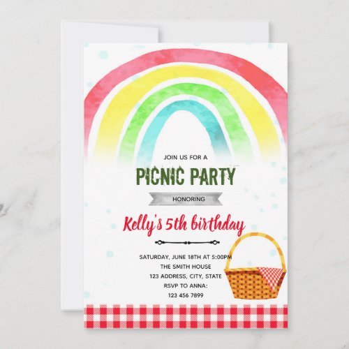 Rainbow picnic party Invitation