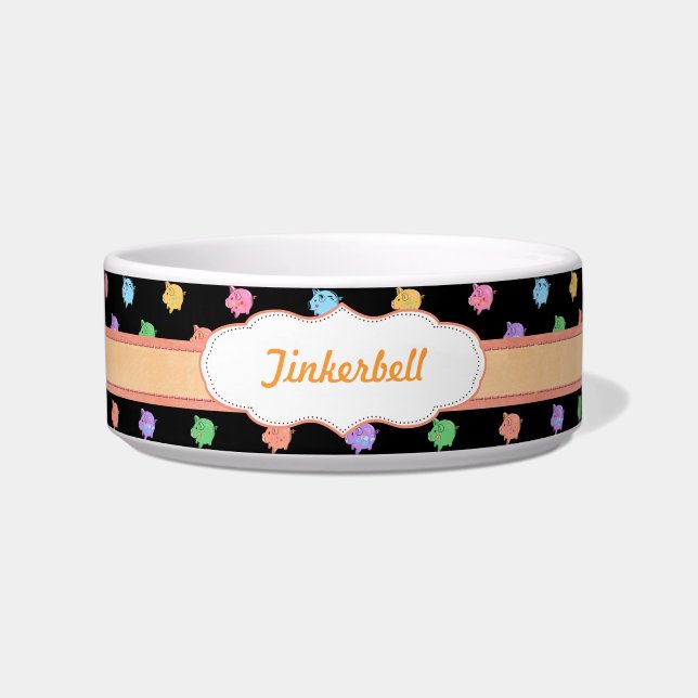 Rainbow Pig Pattern on black Bowl (Front)