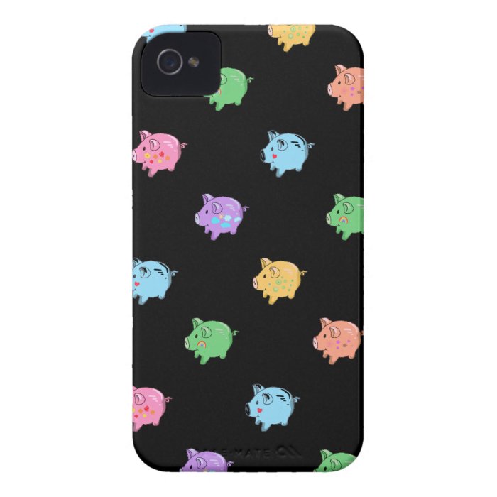 Rainbow Pig Pattern on black iPhone 4 Case Mate Case