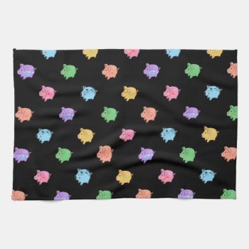 Rainbow Pig Pattern On Black Kitchen Towel by inspirationzstore at Zazzle