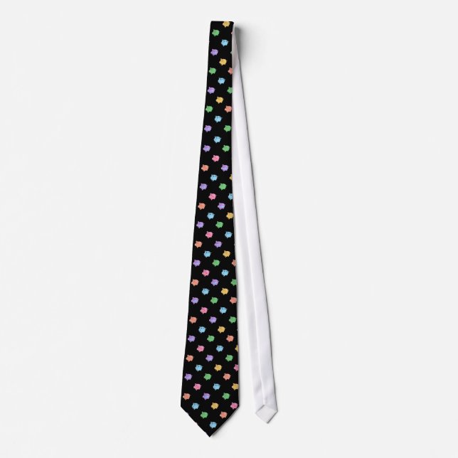 Rainbow Pig Pattern on black Tie (Front)