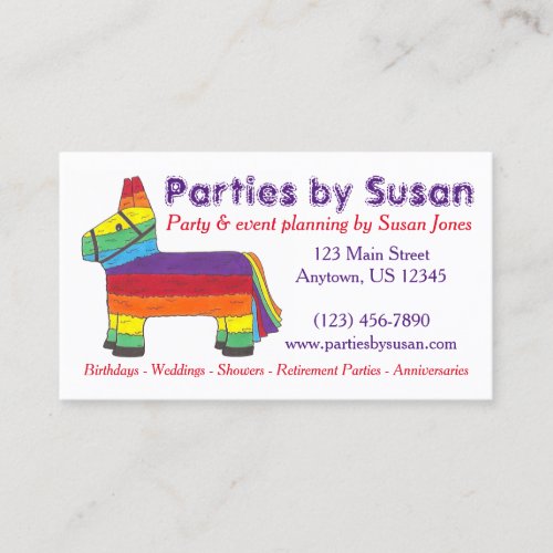 Rainbow Piata Party Event Planner Planning Business Card