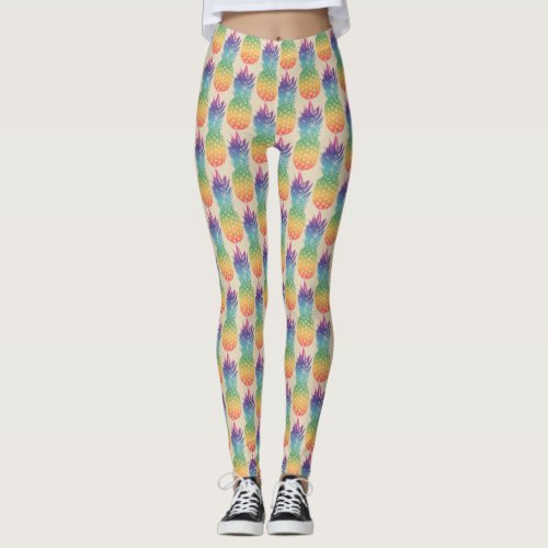 Rainbow pineapple fruit pattern print leggings