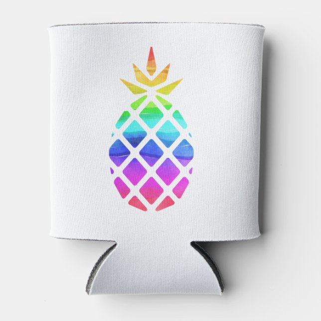 Rainbow Pineapple Watercolor Tropical Colorful Can Cooler (Front)