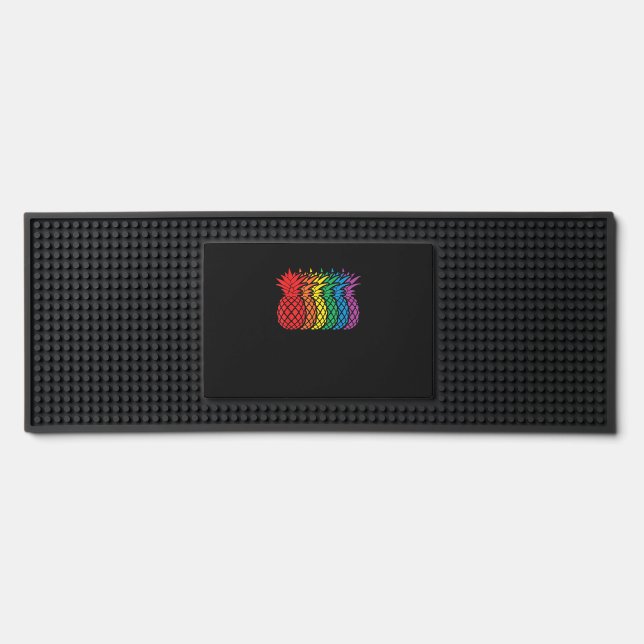 Rainbow Pineapples Aloha Hawaiian Gay Pride Month  Bar Mat (Front)