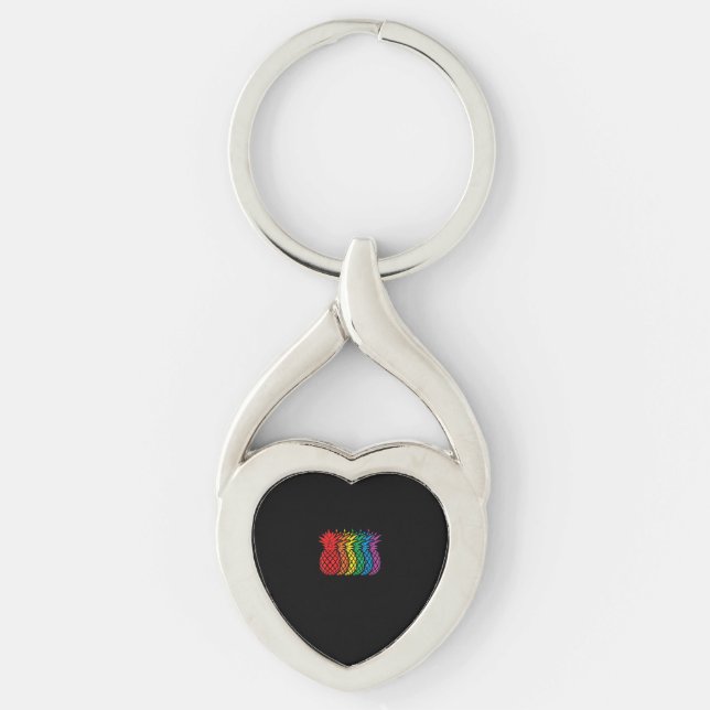Rainbow Pineapples Aloha Hawaiian Gay Pride Month  Keychain (Front)