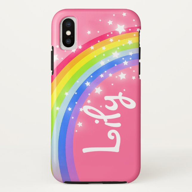 Rainbow pink add your own short name iphone case (Back)