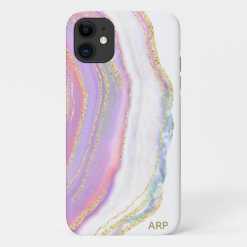  Rainbow Pink Agate Gold Glitter Pastel iPhone 11 Case