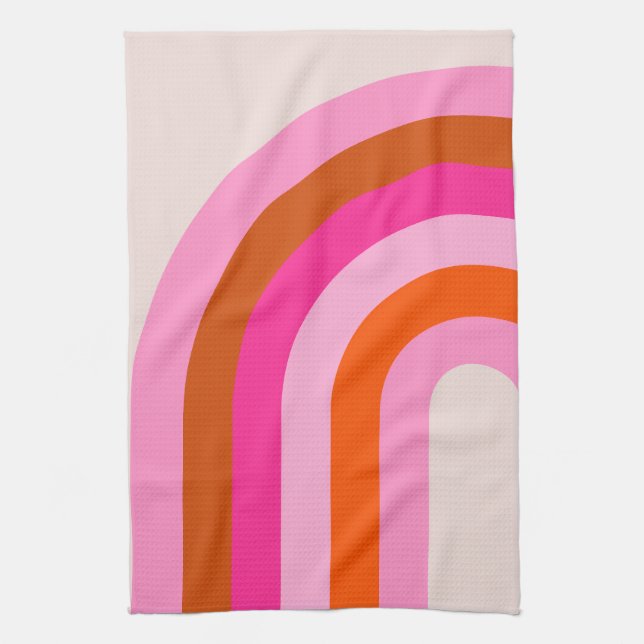 Rainbow Pink and Orange Boho Arch Kitchen Towel (Vertical)
