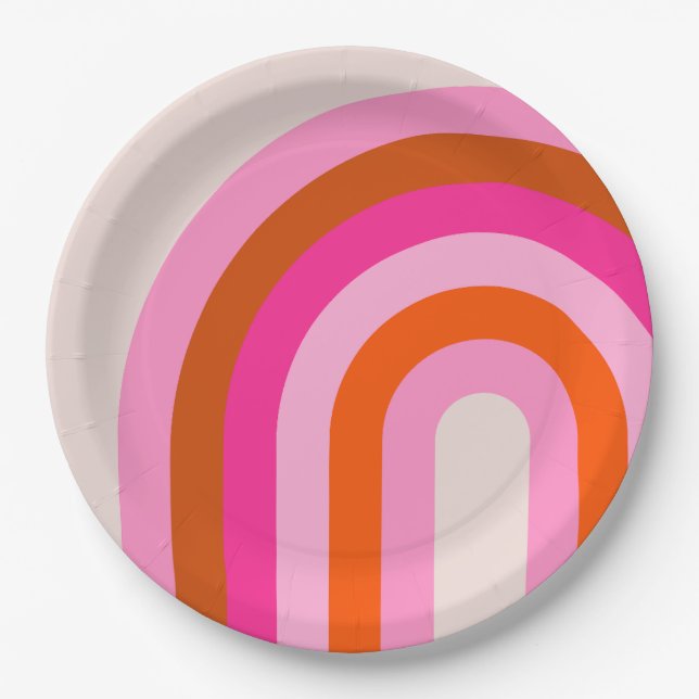 Rainbow Pink and Orange Boho Arch Paper Plates (Front)