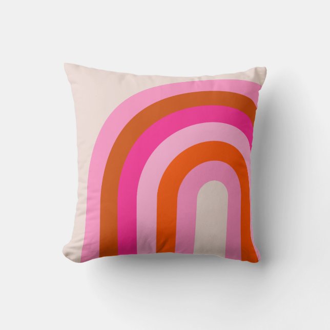 Rainbow Pink and Orange Boho Arch Throw Pillow (Front)