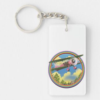 Rainbow Pink Bi plane logo Keychain