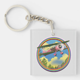Rainbow Pink Bi plane logo Keychain