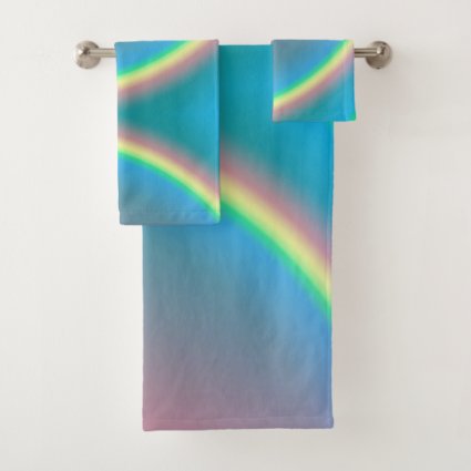 Rainbow Pink Blue Blush  Bath Towel Set