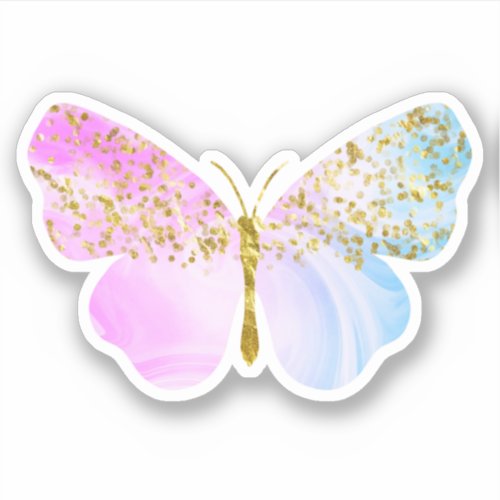 Rainbow pink blue gold glitter butterfly sticker