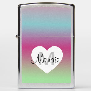 Rainbow Pink Blue Ombré Monogram Initial Name Zippo Lighter