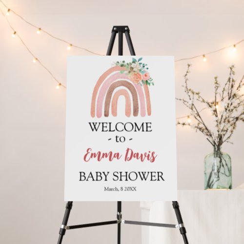 Rainbow Pink Boho Baby Shower Welcome Sign