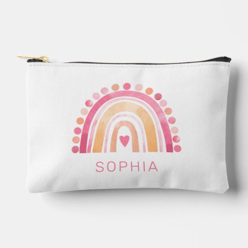 Rainbow pink boho watercolor accessory pouch