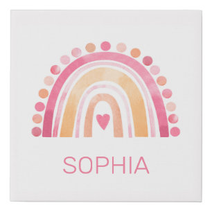 Rainbow, pink boho watercolor faux canvas print
