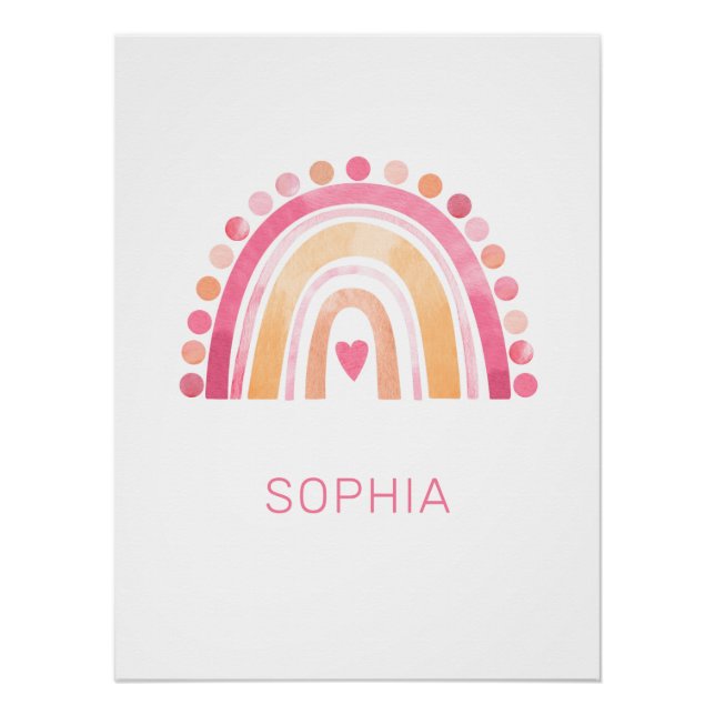 Rainbow, pink boho watercolor poster (Front)