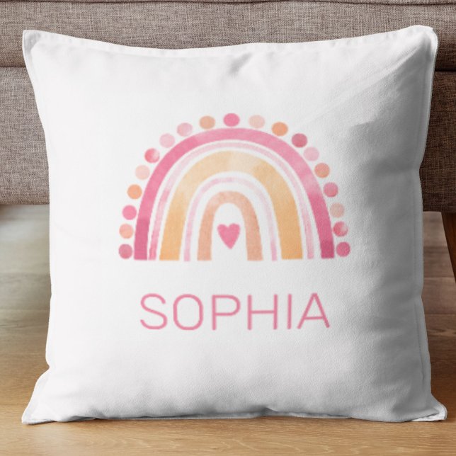 Rainbow, pink boho watercolor Throw Pillow (Creator Uploaded)
