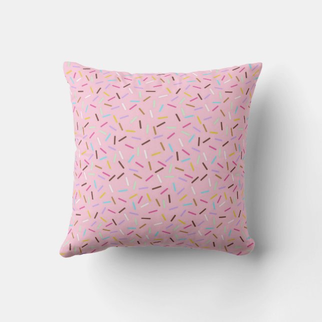 Rainbow Pink Donut Sprinkles Print Throw Pillow (Back)