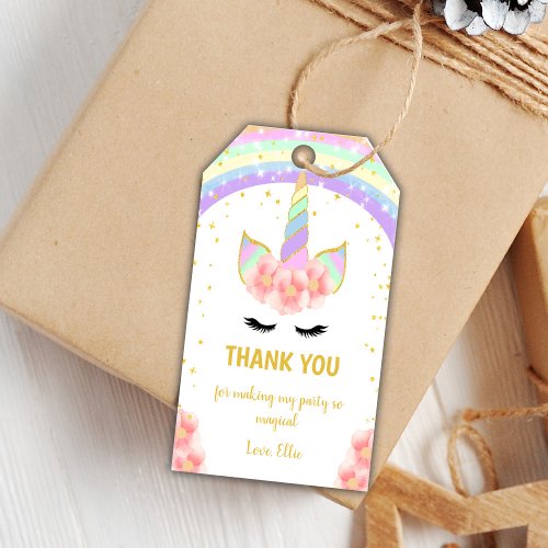 Rainbow Pink Floral Unicorn Gift Tags