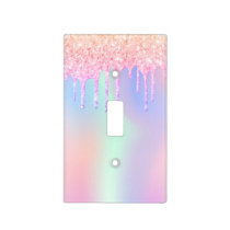 Rainbow pink glitter drips purple mint green  light switch cover