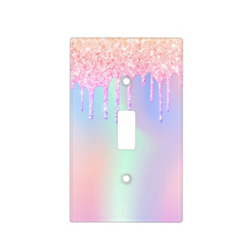 Rainbow pink glitter drips purple mint green  light switch cover