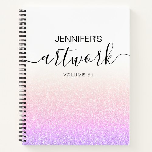 Rainbow Pink Glitter Girly Ombre Sketchbook Name Notebook