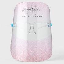 Rainbow Pink Glitter Monogram Logo Salon COVID Face Shield