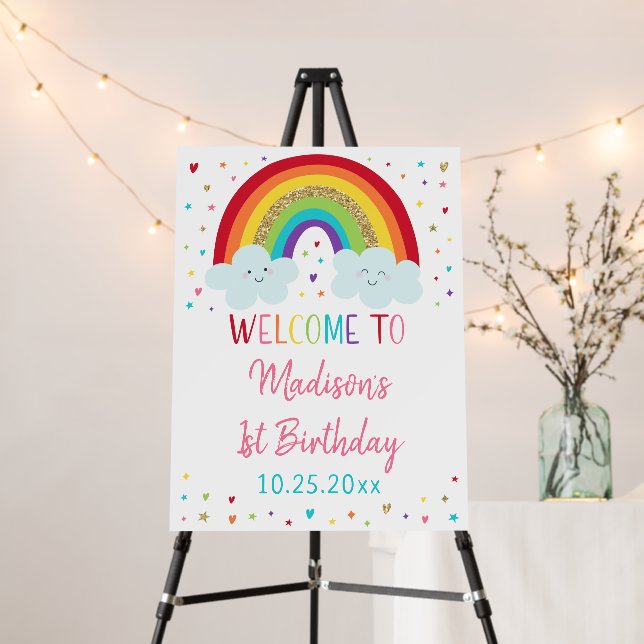 Rainbow Pink Gold Birthday Welcome Foam Board (In Situ (Stand))