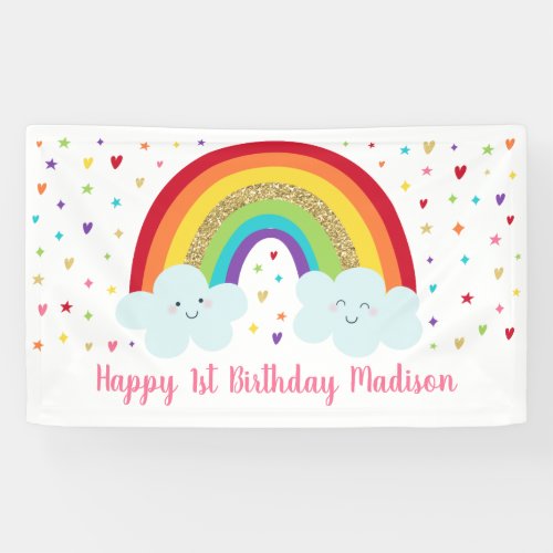 Rainbow Pink  Gold First Birthday Banner