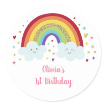 Rainbow Pink & Gold First Birthday Classic Round Sticker
