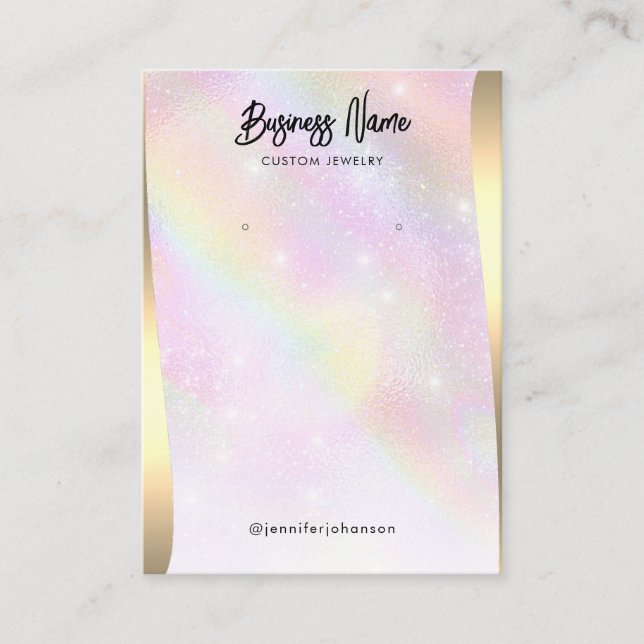 Rainbow Pink Gold Glitter Jewelry Holder Earrings  Business Card (Front)