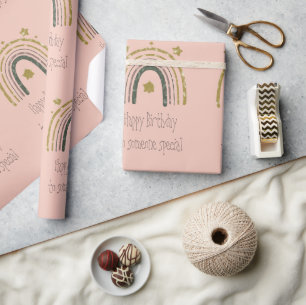 Rainbow Pink Gold Happy Birthday Someone Special Wrapping Paper