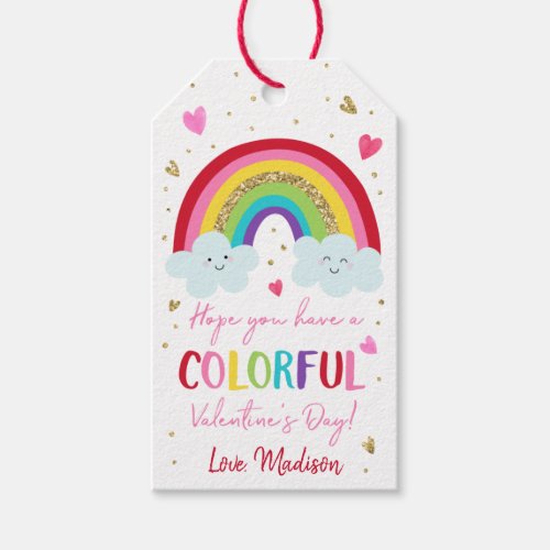 Rainbow Pink Gold Hearts Valentines Day Gift Tags