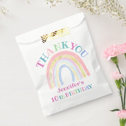 Rainbow Pink  Gold Unicorn 10th Birthday Favor  Favor Bag