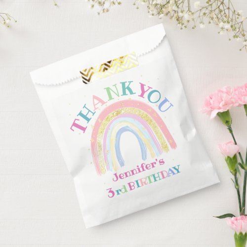 Rainbow Pink  Gold Unicorn 3rd Birthday Favor Bag