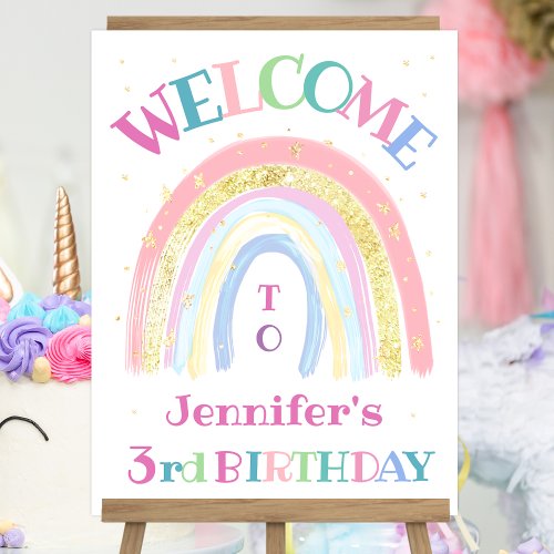 Rainbow Pink  Gold Unicorn 3rd Birthday Welcome Foam Board