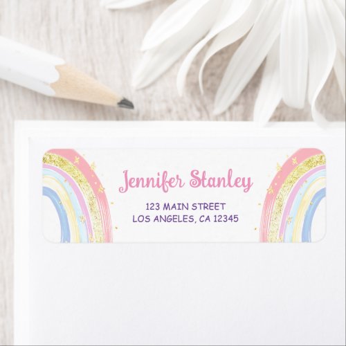 Rainbow Pink  Gold Unicorn Birthday  Label