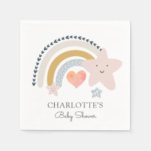 Rainbow Pink Heart Girl Baby Shower Napkins